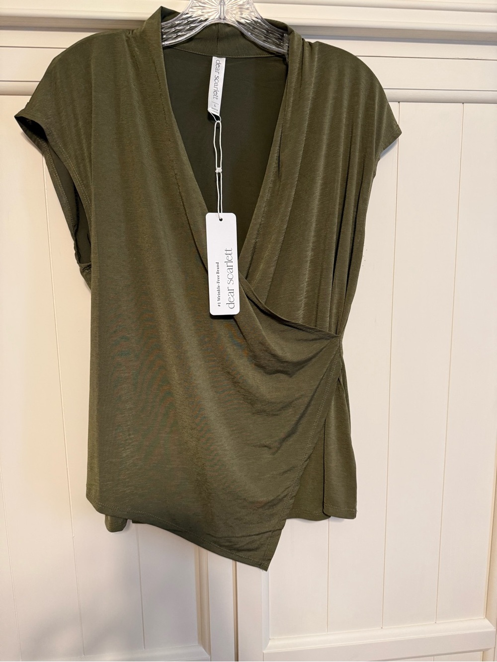 Dear Scarlett Olive Draped Surplice Short-Sleeve Top New w/tags